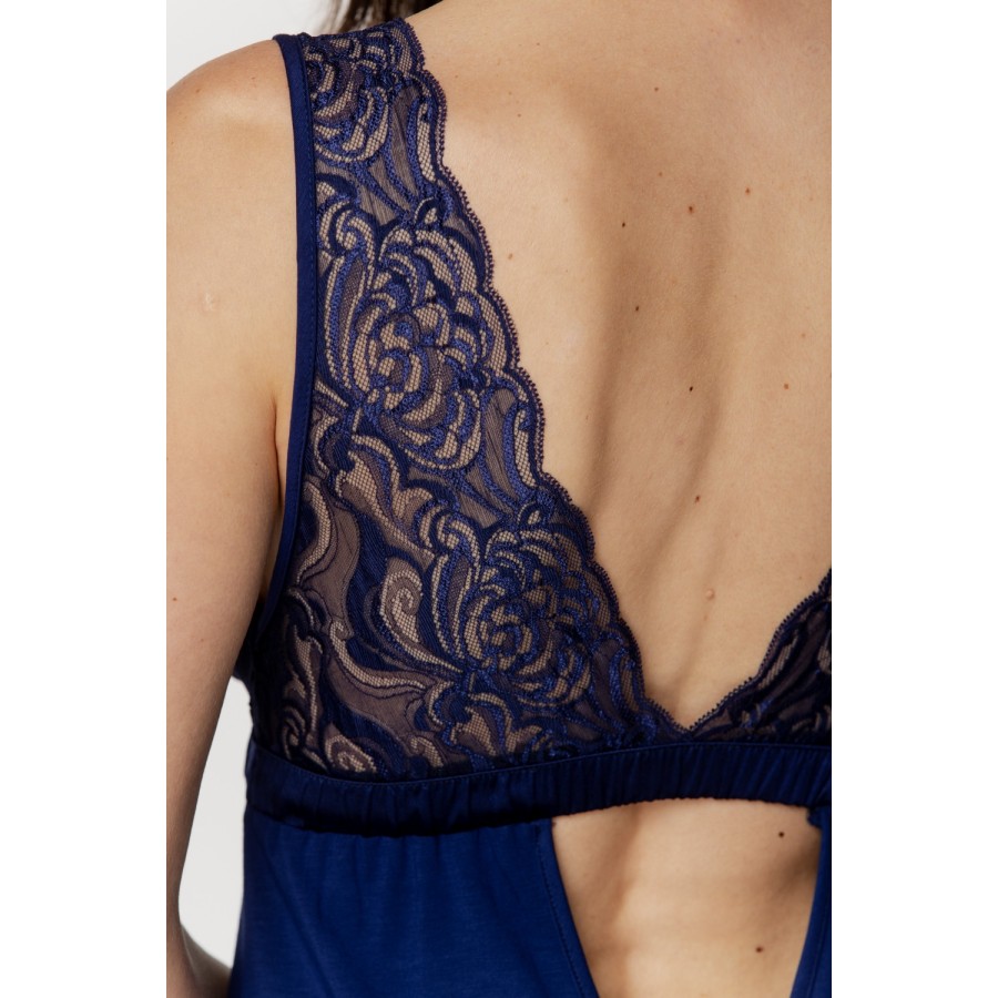 Espalda de encaje de nuisette azul noche en micromodal